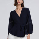 Cardigan de punto de manga larga con cinturon de unicolor para mujer, otono/invierno