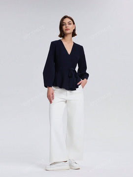 Cardigan de punto de manga larga con cinturon de unicolor para mujer, otono/invierno