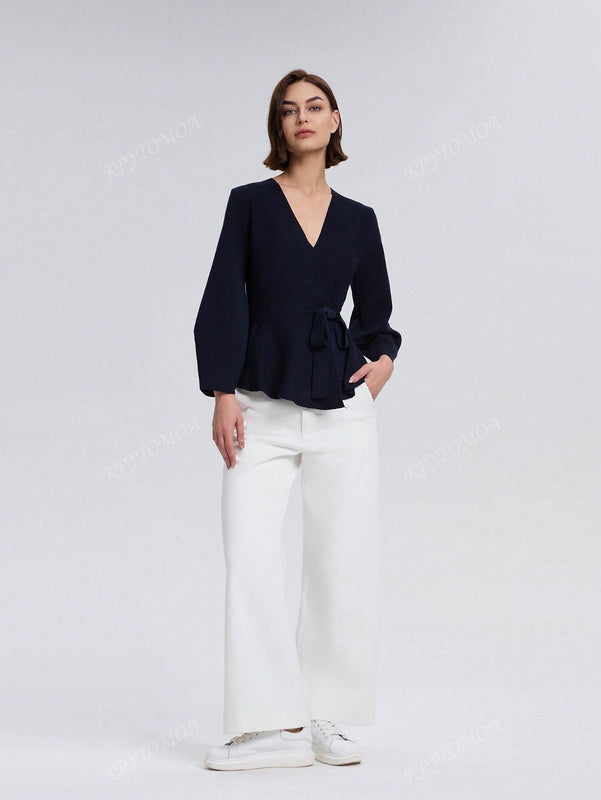 Cardigan de punto de manga larga con cinturon de unicolor para mujer, otono/invierno