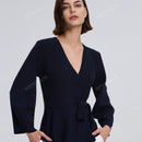 Cardigan de punto de manga larga con cinturon de unicolor para mujer, otono/invierno