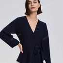 Cardigan de punto de manga larga con cinturon de unicolor para mujer, otono/invierno