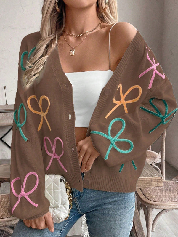 Frenchy cardigan de punto con diseno de mono colorido, elegante y de moda