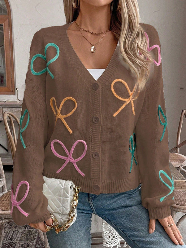 Frenchy cardigan de punto con diseno de mono colorido, elegante y de moda