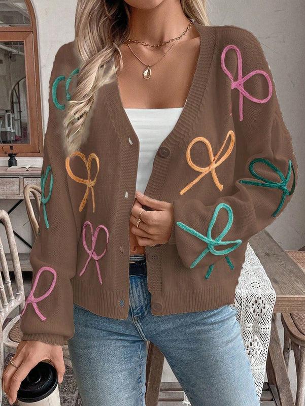 Frenchy cardigan de punto con diseno de mono colorido, elegante y de moda