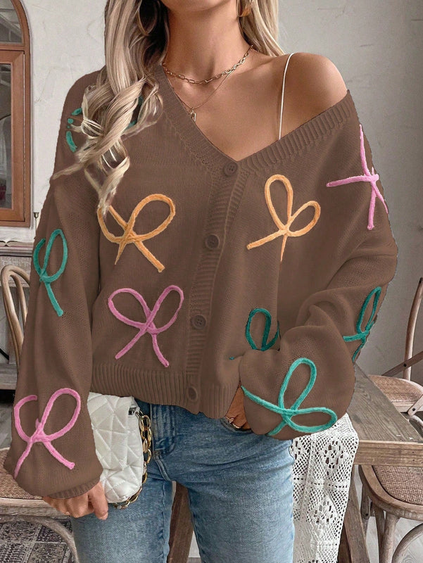 Frenchy cardigan de punto con diseno de mono colorido, elegante y de moda