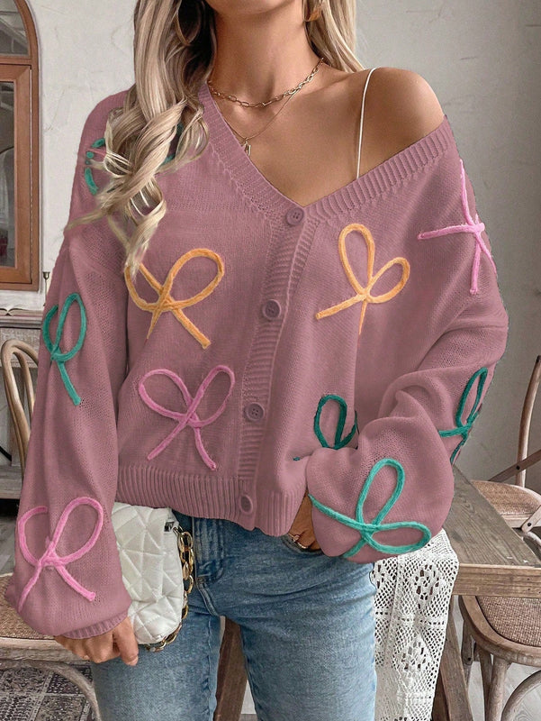 Frenchy cardigan de punto con diseno de mono colorido, elegante y de moda