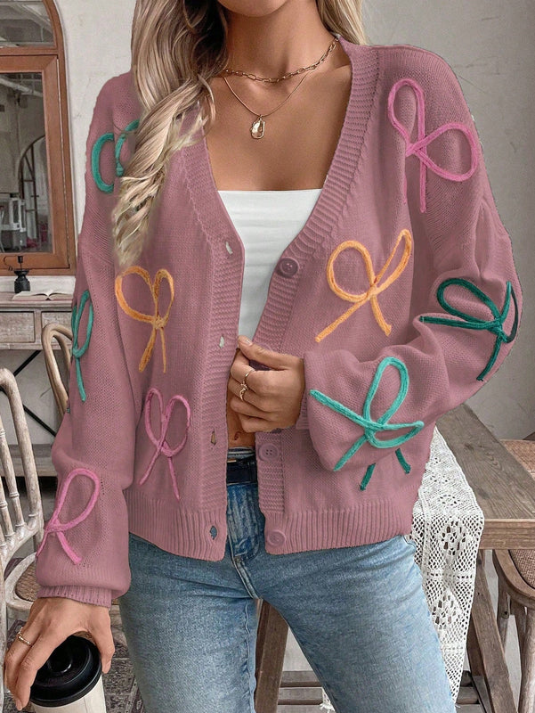 Frenchy cardigan de punto con diseno de mono colorido, elegante y de moda