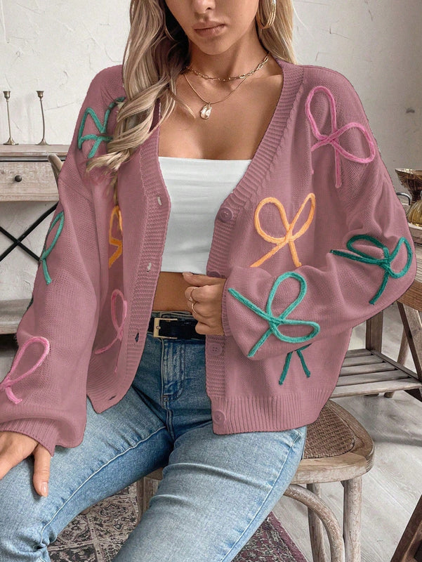 Frenchy cardigan de punto con diseno de mono colorido, elegante y de moda