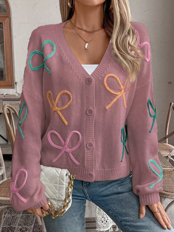 Frenchy cardigan de punto con diseno de mono colorido, elegante y de moda