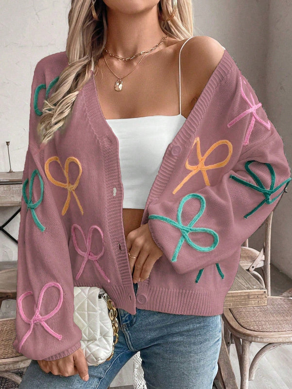 Frenchy cardigan de punto con diseno de mono colorido, elegante y de moda