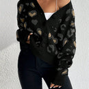 Essnce cardigan de manga larga con hombros caidos y estampado de leopardo para mujer, otono/invierno