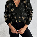 Essnce cardigan de manga larga con hombros caidos y estampado de leopardo para mujer, otono/invierno