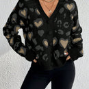 Essnce cardigan de manga larga con hombros caidos y estampado de leopardo para mujer, otono/invierno