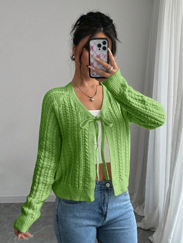 Essnce cardigan de mujer de manga larga con estampado floral 3d con lazo delantero, de estilo frances casual y versatil