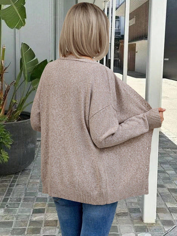 Emery rose cardigan de punto de manga larga casual con cuello en v y botones delanteros de color liso