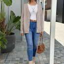 Emery rose cardigan de punto de manga larga casual con cuello en v y botones delanteros de color liso