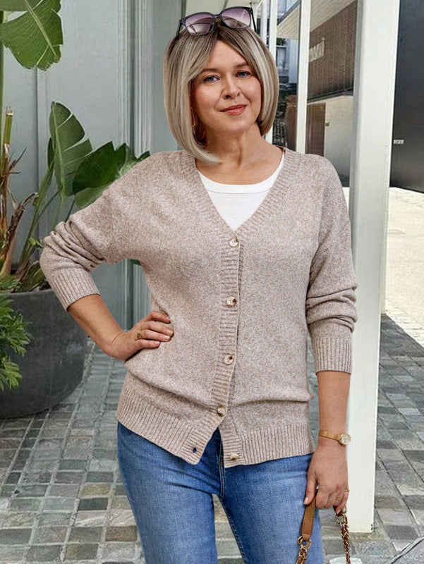 Emery rose cardigan de punto de manga larga casual con cuello en v y botones delanteros de color liso