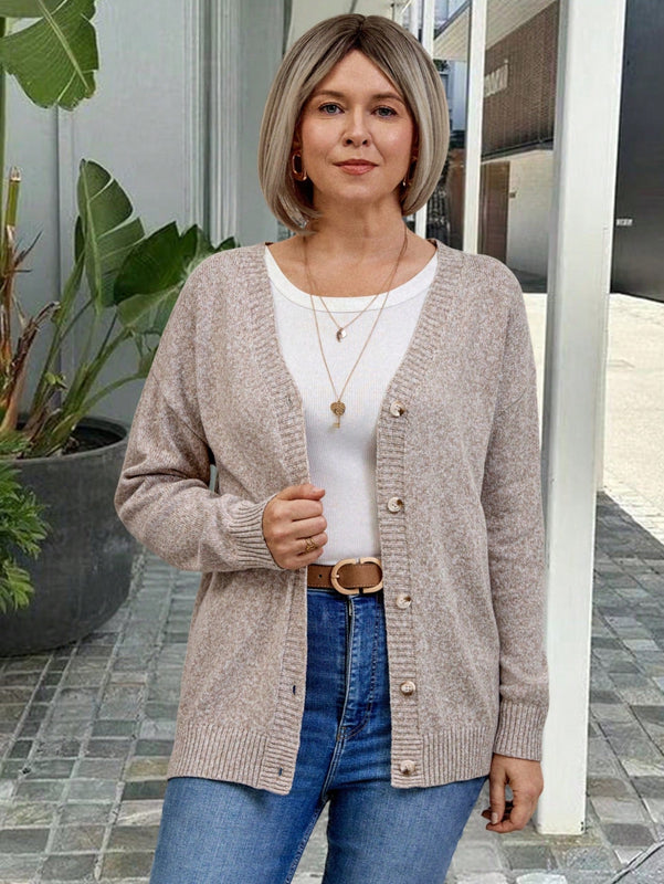 Emery rose cardigan de punto de manga larga casual con cuello en v y botones delanteros de color liso