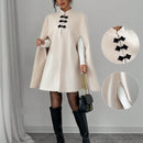 Elenzya capa, poncho y capa con cuello de pie, decoracion de botones con bloque de color en estilo chino, abrigo de lana grueso para mujer, otono/invierno