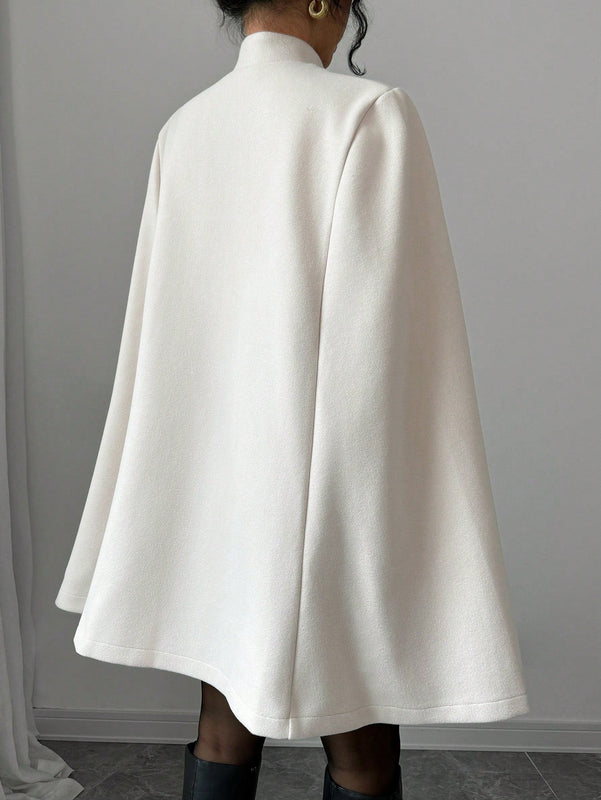 Elenzya abrigo capa elegante con cuello de pie, decoracion de botones y bloque de color con estilo chino para mujeres, tela de lana gruesa, otono/invierno