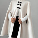 Elenzya abrigo capa elegante con cuello de pie, decoracion de botones y bloque de color con estilo chino para mujeres, tela de lana gruesa, otono/invierno