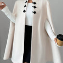 Elenzya capa, poncho y capa con cuello de pie, decoracion de botones con bloque de color en estilo chino, abrigo de lana grueso para mujer, otono/invierno