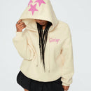 Coolane sudadera con capucha de manga larga para mujer con diseno bordado de estrella de patron de punto basico para otono/invierno