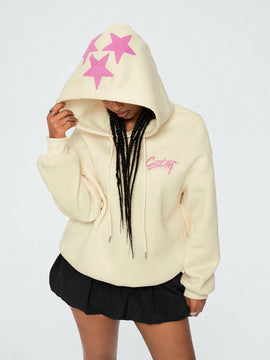 Coolane sudadera con capucha de manga larga para mujer con diseno bordado de estrella de patron de punto basico para otono/invierno