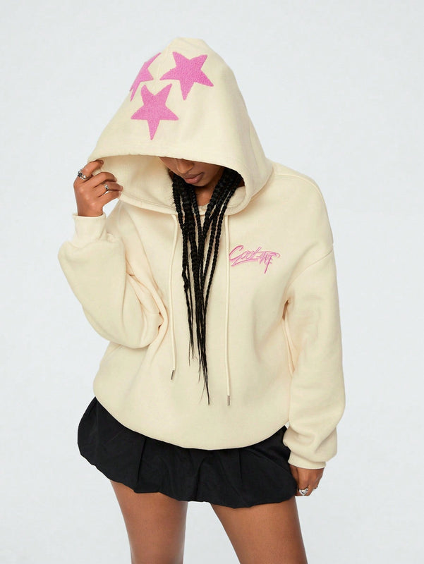 Coolane sudadera con capucha de manga larga para mujer con diseno bordado de estrella de patron de punto basico para otono/invierno
