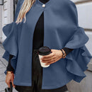 Clasi 1 pieza abrigo elegante de lana con un solo abotonadura, bajo con volantes y unicolor para mujer, otono/invierno