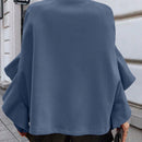 Clasi 1 pieza abrigo elegante de lana con un solo abotonadura, bajo con volantes y unicolor para mujer, otono/invierno