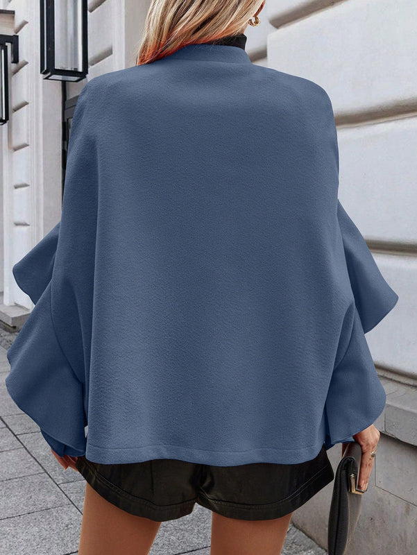 Clasi 1 pieza abrigo elegante de lana con un solo abotonadura, bajo con volantes y unicolor para mujer, otono/invierno