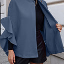 Clasi 1 pieza abrigo elegante de lana con un solo abotonadura, bajo con volantes y unicolor para mujer, otono/invierno