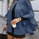 Clasi chaqueta de lana elegante con volantes y parches de un solo abotonado de unicolor para mujer, para otono/invierno