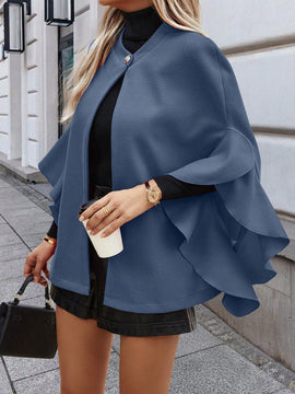 Clasi 1 pieza abrigo elegante de lana con un solo abotonadura, bajo con volantes y unicolor para mujer, otono/invierno