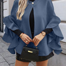 Clasi 1 pieza abrigo elegante de lana con un solo abotonadura, bajo con volantes y unicolor para mujer, otono/invierno