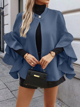 Clasi abrigo de lana elegante con cuello vuelto y abotonadura sencilla, en unicolor, para mujer, para otono/invierno