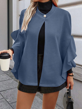 Clasi abrigo de lana elegante con cuello vuelto y abotonadura sencilla, en unicolor, para mujer, para otono/invierno