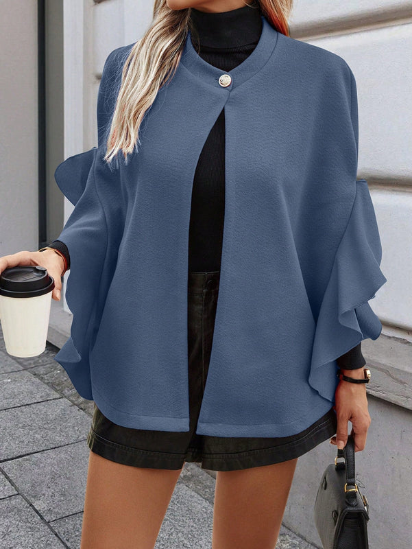 Clasi abrigo de lana elegante con cuello vuelto y abotonadura sencilla, en unicolor, para mujer, para otono/invierno