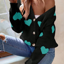 Essnce sueter de cardigan grueso y calido con patron de corazones verdes y blancos para mujer