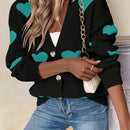 Essnce cardigan informal holgado monobotonadura de manga larga con caida en los hombros y estampado de corazon para mujer, otono/invierno