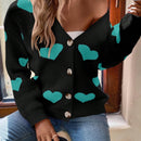 Essnce sueter de cardigan grueso y calido con patron de corazones verdes y blancos para mujer