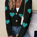 Essnce sueter de cardigan grueso y calido con patron de corazones verdes y blancos para mujer