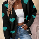 Essnce cardigan informal holgado monobotonadura de manga larga con caida en los hombros y estampado de corazon para mujer, otono/invierno