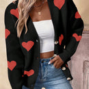 Essnce sueter de cardigan grueso y calido con patron de corazones verdes y blancos para mujer
