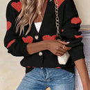 Essnce sueter de cardigan grueso y calido con patron de corazones verdes y blancos para mujer
