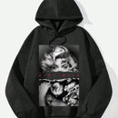 Ezwear sudadera informal tipo streetwear con lema, con corte holgado, estampado negro y rosa, para mujer, otono invierno