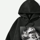 Ezwear sudadera informal tipo streetwear con lema, con corte holgado, estampado negro y rosa, para mujer, otono invierno