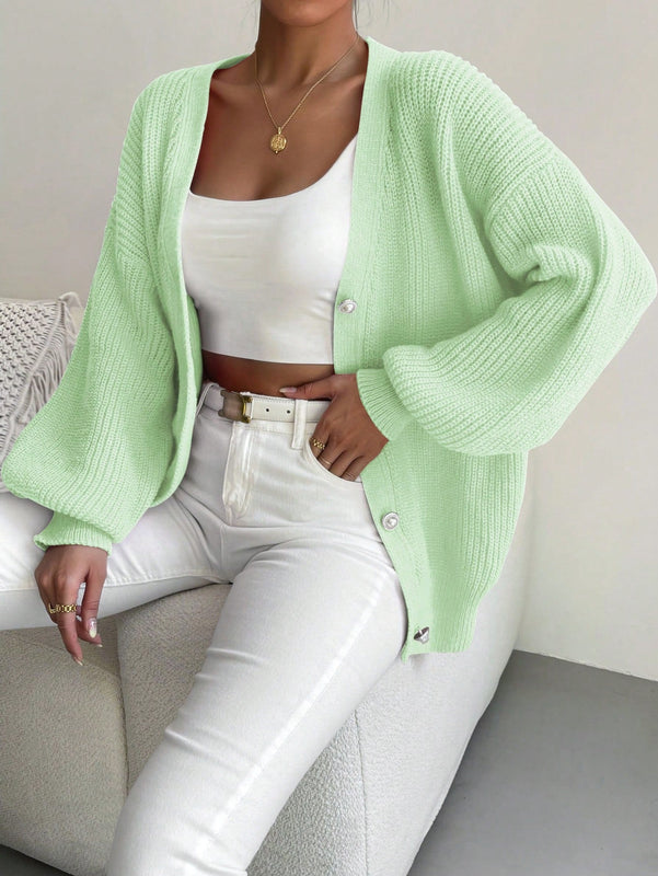 Essnce 1 pieza cardigan de punto casual a todo combinar con botones delanteros de un solo color, apto para otono e invierno