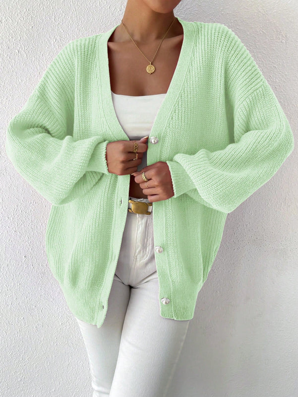 Essnce 1 pieza cardigan de punto casual a todo combinar con botones delanteros de un solo color, apto para otono e invierno